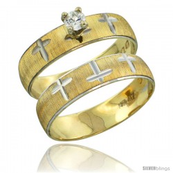 10k Gold Ladies' 2-Piece 0.25 Carat White Sapphire Engagement Ring Set Diamond-cut Pattern Rhodium Accent, 3/16 -Style 10y508e2