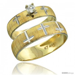 10k Gold 2-Piece Diamond Engagement Ring & Wedding Band Set his & Hers 0.10 cttw Rhodium Accent Diamond-cut -Style 10y508em