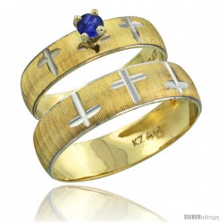 10k Gold 2-Piece 0.25 Carat Deep Blue Sapphire Ring Set (Engagement Ring & Man's Wedding Band) Diamond-cut -Style 10y508em