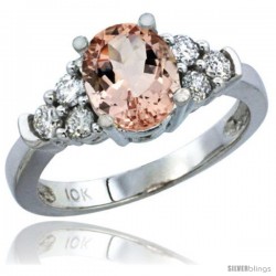 14k White Gold Ladies Natural Morganite Ring oval 9x7 Stone Diamond Accent