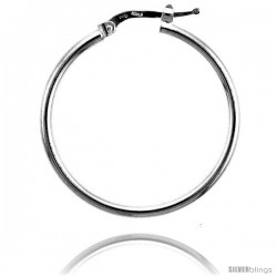 Sterling Silver Italian 2mm Tube Hoop Earrings, 1 1/4 in (30 mm)