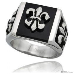 Surgical Steel Fleur de lis Ring 1 in long