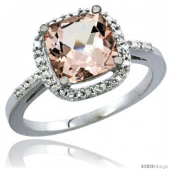 14k White Gold Ladies Natural Morganite Ring Cushion-cut 3.85 ct. 8x8 Stone Diamond Accent