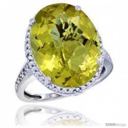 10k White Gold Diamond Lemon Quartz Ring 13.56 ct Large Oval 18x13 mm Stone, 3/4 in wide