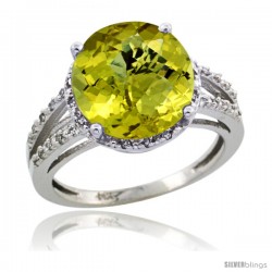 10k White Gold Diamond Lemon Quartz Ring 5.25 ct Round Shape 11 mm, 1/2 in wide