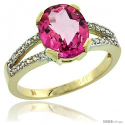 14k Yellow Gold and Diamond Halo Pink Topaz Ring 2.4 carat Oval shape 10X8 mm, 3/8 in (10mm) wide