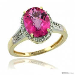 14k Yellow Gold Diamond Pink Topaz Ring 2.4 ct Oval Stone 10x8 mm, 1/2 in wide