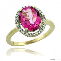 14k Yellow Gold Diamond Pink Topaz Ring 2.4 ct Oval Stone 10x8 mm, 1/2 in wide -Style Cy406114