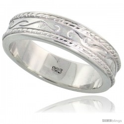 Sterling Silver Swirl Design Milgrain Wedding Ring Flawless finish Band, 7/32 in wide