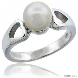 Sterling Silver Double Heart Cut Out Pearl Ring 1/4 in. (6.5 mm) wide