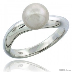 Sterling Silver Wavy 7.5mm Pearl Ring 1/8 in. (3.5 mm) wide