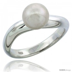 Sterling Silver Wavy 7.5mm Pearl Ring 1/8 in. (3.5 mm) wide