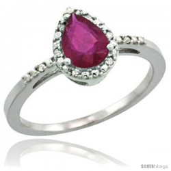 10k White Gold Diamond Ruby Ring 0.59 ct Tear Drop 7x5 Stone 3/8 in wide