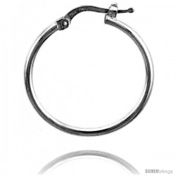 Sterling Silver Italian 2mm Tube Hoop Earrings, 1 in (25 mm)