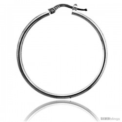 Sterling Silver Italian 2mm Tube Hoop Earrings, 1 3/8 in (35 mm)