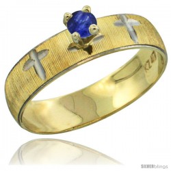 10k Gold Ladies' Solitaire 0.25 Carat Deep Blue Sapphire Engagement Ring Diamond-cut Pattern Rhodium Accent, -Style 10y508er