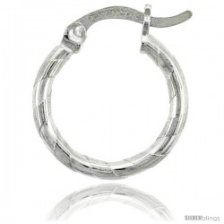 Sterling Silver 2mm Tube Candy Striped Hoop Earrings, 9/16" (15 mm)