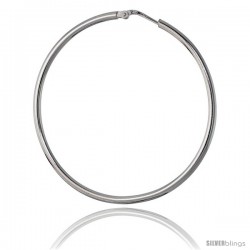 Sterling Silver Italian 2mm Tube Hoop Earrings, 2 in (50 mm)