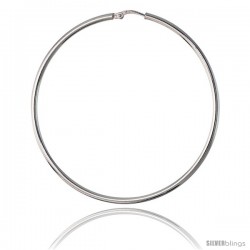 Sterling Silver Italian 2mm Tube Hoop Earrings, 2 3/8 in (60 mm)