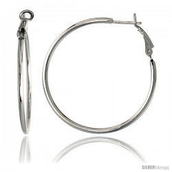 Sterling Silver 2mm Thin Clutchless Hoop Earrings, 1 9/16 in. (40 mm)