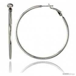 Sterling Silver 2mm Thin Clutchless Hoop Earrings, 2 in. (50 mm)