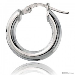 Sterling Silver Italian 3mm Tube Hoop Earrings, 5/8 in (16 mm)
