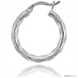 Sterling Silver 3mm Tube Candy Striped Hoop Earrings, 3/4" (20 mm)