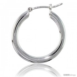 Sterling Silver Italian 3mm Tube Hoop Earrings, 7/8 in (23 mm)