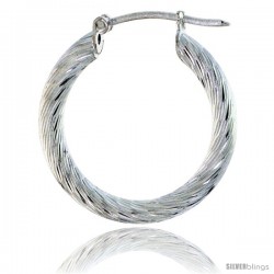 Sterling Silver 3mm Tube Candy Striped Hoop Earrings, 1" (25 mm)