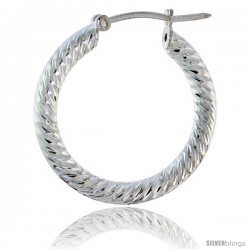 1" ( 25 mm ) Sterling Silver 3mm Tube Spiral Design Diamond Cut Hoop Earrings