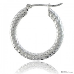 1" ( 25 mm ) Sterling Silver 3mm Tube Spiral Design Diamond Cut Hoop Earrings -Style H325k