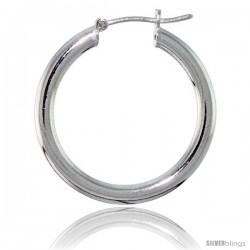 Sterling Silver Italian 3mm Tube Hoop Earrings, 1 1/16 in (27 mm)