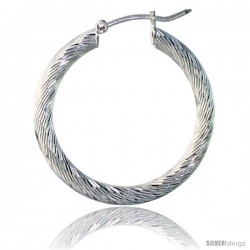 1 1/16" ( 27 mm ) Sterling Silver 3mm Tube Twist Design Diamond Cut Hoop Earrings