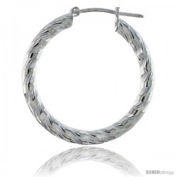 1 1/16" ( 27 mm ) Sterling Silver 3mm Tube Candy Striped Diamond Cut Hoop Earrings