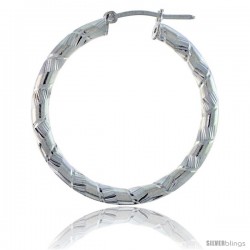 Sterling Silver Italian 3mm Tube Hoop Earrings Twist Design Diamond Cut, 1 1/4 in Diameter