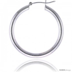 Sterling Silver Italian 3mm Tube Hoop Earrings, 1 1/4 in (31 mm)