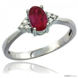 10K White Gold Natural Ruby Ring Oval 7x5 Stone Diamond Accent