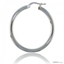 Sterling Silver Italian 3mm Tube Hoop Earrings, 1 3/8 in (35 mm)