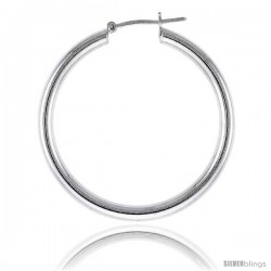 Sterling Silver Italian 3mm Tube Hoop Earrings, 1 1/2 in (36 mm)