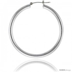 Sterling Silver Italian 3mm Tube Hoop Earrings, 1 1/2 in (39 mm)