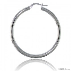 Sterling Silver Italian 3mm Tube Hoop Earrings, 1 1/2 in (40 mm)