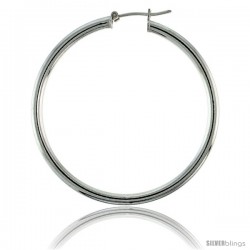 Sterling Silver Italian 3mm Tube Hoop Earrings, 1 3/4 in (45 mm)