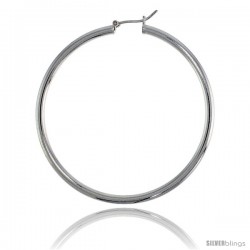 Sterling Silver Italian 3mm Tube Hoop Earrings, 2 1/4 in (57 mm)