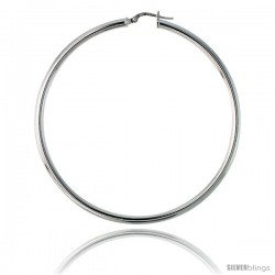 Sterling Silver Italian 3mm Tube Hoop Earrings, 2 1/2 in (65 mm)