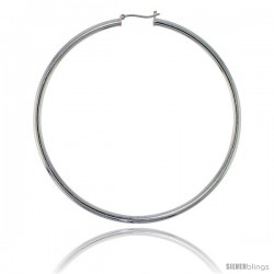 Sterling Silver Italian 3mm Tube Hoop Earrings, 2 3/4 in (70 mm)