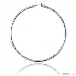 Sterling Silver Italian 3mm Tube Hoop Earrings, 3 in (75 mm)