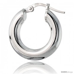 Sterling Silver Italian 4mm Tube Hoop Earrings, 3/4 in (19 mm)