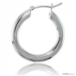 Sterling Silver Italian 4mm Tube Hoop Earrings, 7/8 in (23 mm)