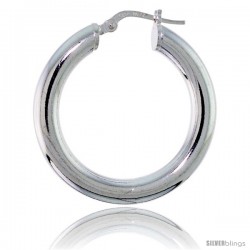 Sterling Silver Italian 4mm Tube Hoop Earrings, 1 1/8 in (28 mm)