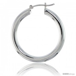 Sterling Silver Italian 4mm Tube Hoop Earrings, 1 1/4 in (32 mm)